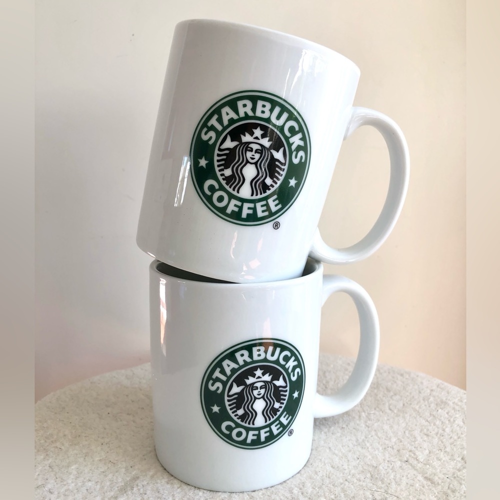 Starbucks Coffee White with Green Logo Mugs 2006 Edition Set of 2 a pair of mugs